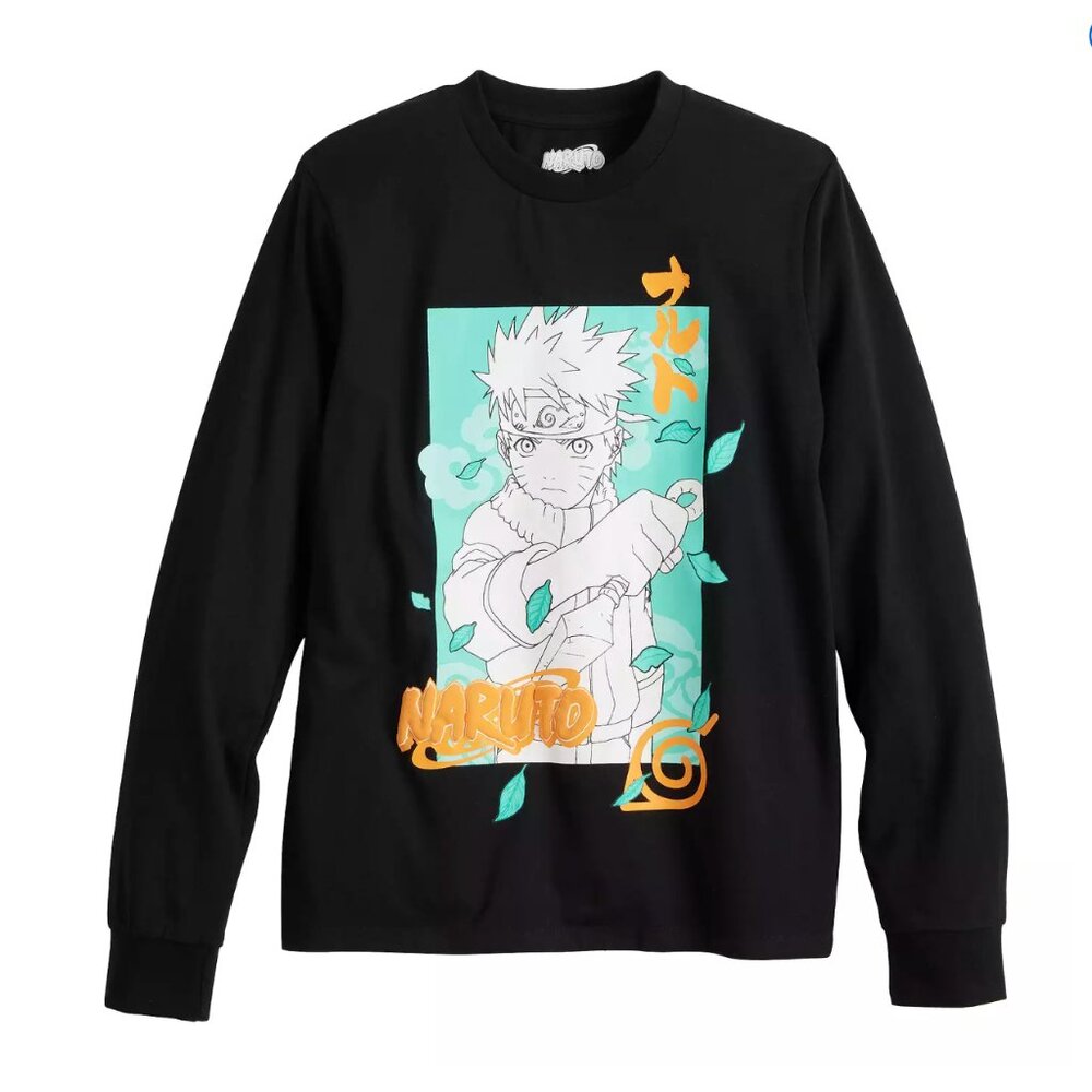 Naruto with Kanji Back Long Sleeve Graphic Tee Boys XL New With Tags